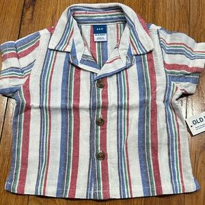 Old Navy Short-Sleeve Button-Front Shirt in Red, Blue, Green & Cream Stripes